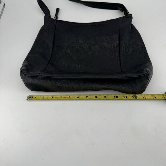 KATE SPADE Purse Black Pebbled Leather Shoulder Bag Hobo Slouch Spell Out Bottom - Picture 10 of 12